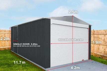 Garage Shed 4.2(W)x12.0(D)x2.5(H)m Single & Roller Door - Image 3