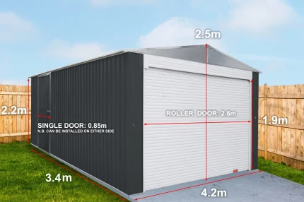 Garage Shed 4.2(W)x3.4(D)x2.5(H)m Single & Roller Door - Image 3