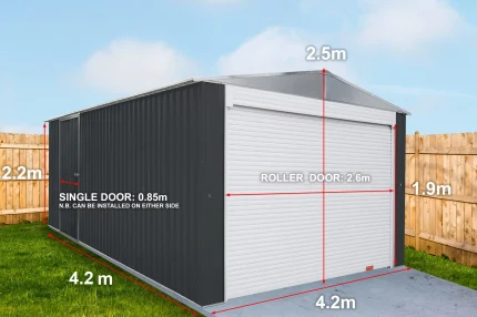 Garage Shed 4.2(W)x4.2(D)x2.5(H)m Single & Roller Door - Image 12