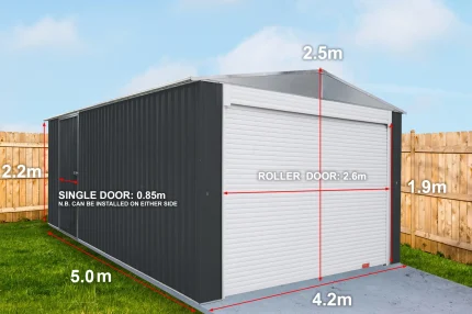 Garage Shed 4.2(W)x5.0(D)x2.5(H)m Single & Roller Door - Image 3