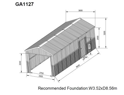Steel Structure Shed 3.4(W)x8.4(D)x3.2(H)m Workshop Garage with Roller Door & Single Door - Image 3