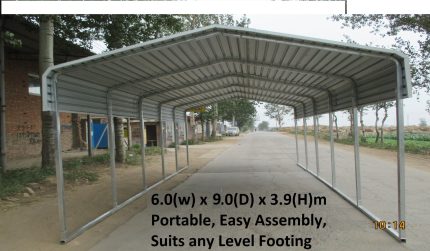 Portable Carport 6.0(W)x9.0(D)x3.9(H)m Wrapped Roof - Image 2