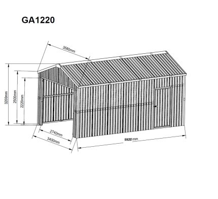 Steel Structure Shed 3.4(W)x5.9(D)x3.2(H)m Workshop Garage with Roller Door & Single Door - Image 3