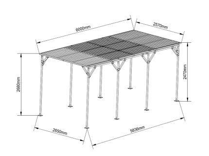 Carport 2.7(W)x6.0(D)x2.5(H)x2.7(H)m End-to-End Sloped Roof - Image 3