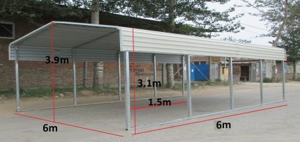 Portable Carport 6.0(W)x6.0(D)x3.9(H)m Wrapped Roof - Image 3