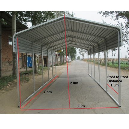Portable Carport 3.3(W)x7.5(D)x2.8(H)m Wrapped Roof - Image 2