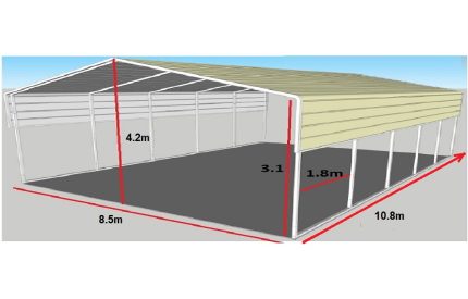Portable Carport 8.5(W)x10.8(D)x4.2(H)m Wrapped Roof - Image 2