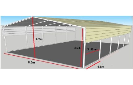 Portable Carport 8.5(W)x1.8(D)x4.2(H)m Wrapped Roof - Image 2