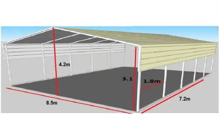 Portable Carport 8.5(W)x7.2(D)x4.2(H)m Wrapped Roof - Image 2