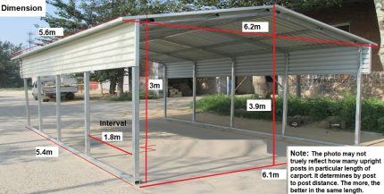 Portable Carport 6.2(W)x5.4(D)x3.9(H)m Gable Roof - Image 2
