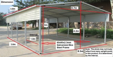Portable Carport 8.5(W)x3.6(D)x4.2(H)m Gable Roof - Image 3
