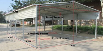 Portable Carport 6.2(W)x7.5(D)x3.9(H)m Gable Roof - Image 3