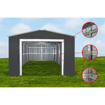 Steel Structure Shed 3.5(W)x11.7(D)x2.9(H)m Workshop Garage with Roller Door & Single Door - Image 5