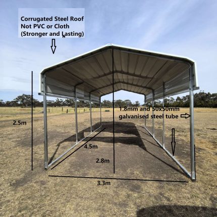 Horse Shelter 3.3(W)x4.5(D)x2.8(H)m Easy Assembly & Portable - Image 2