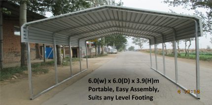 Portable Carport 6.0(W)x6.0(D)x3.9(H)m Wrapped Roof - Image 2
